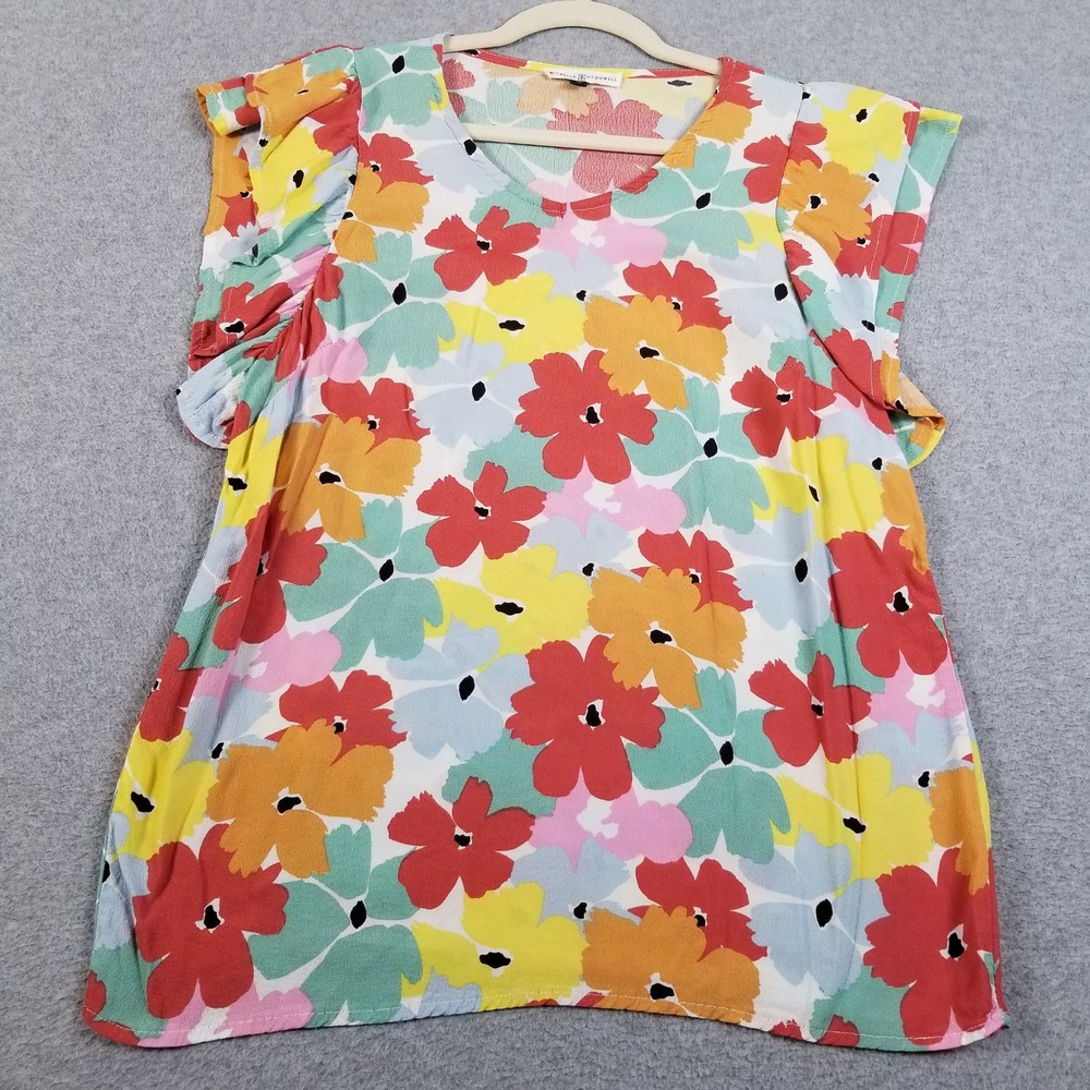 Michelle McDowell Top Women M Medium Floral Blouse Spring Cottage Short Sleeves
